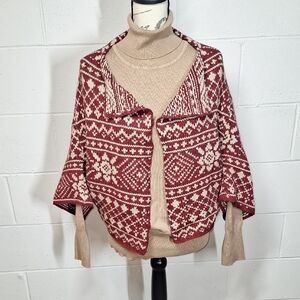 CAbi Red and Cream Knit Poncho Sweater